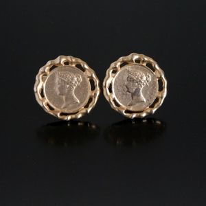 Vtg 70s Queen Elizabeth Cufflinks Gold Tone